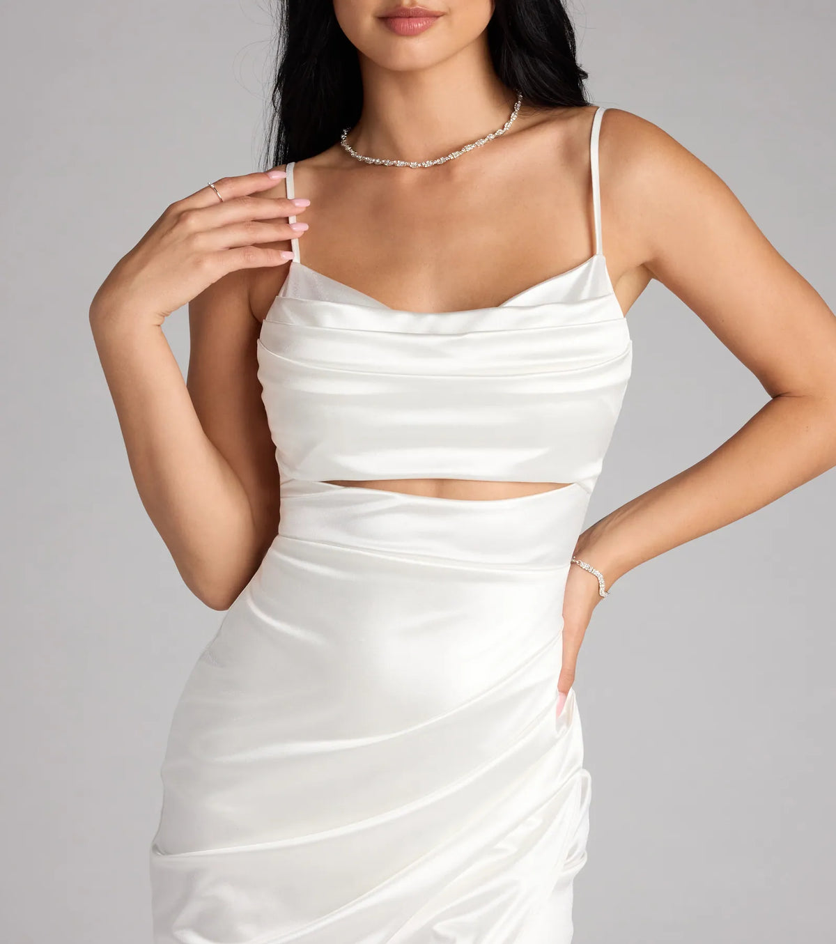 Lilith Satin Cutout Wrap-Front Midi Dress