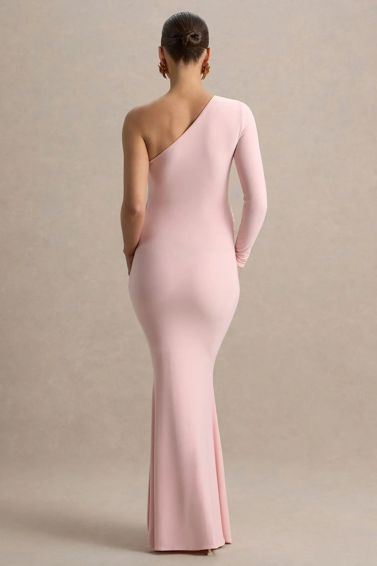 Heloise | Pink Asymmetric One-Sleeve Maternity Maxi Dress