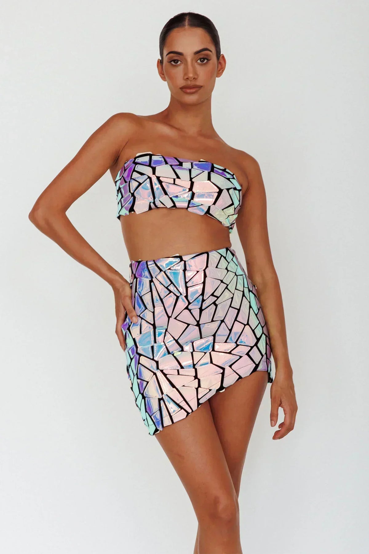 El Camino Mosaic Bandeau Crop Top Silver