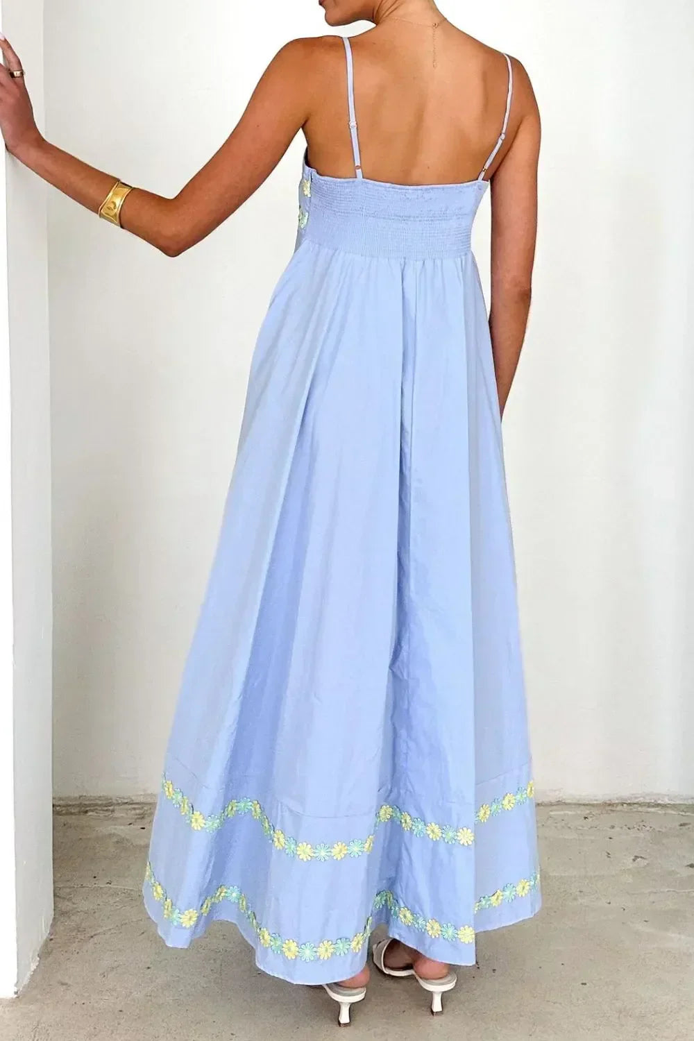 Floral Embroidered Spaghetti Strap Maxi Dress