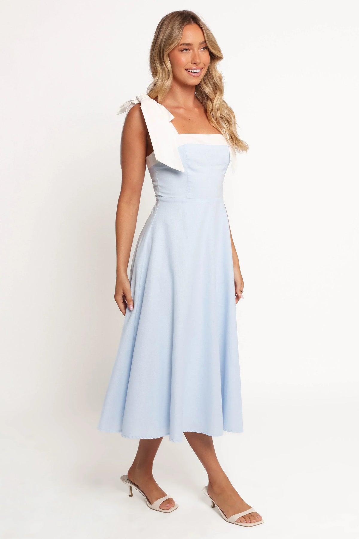 Olinda Midi Dress - Pale Blue/White