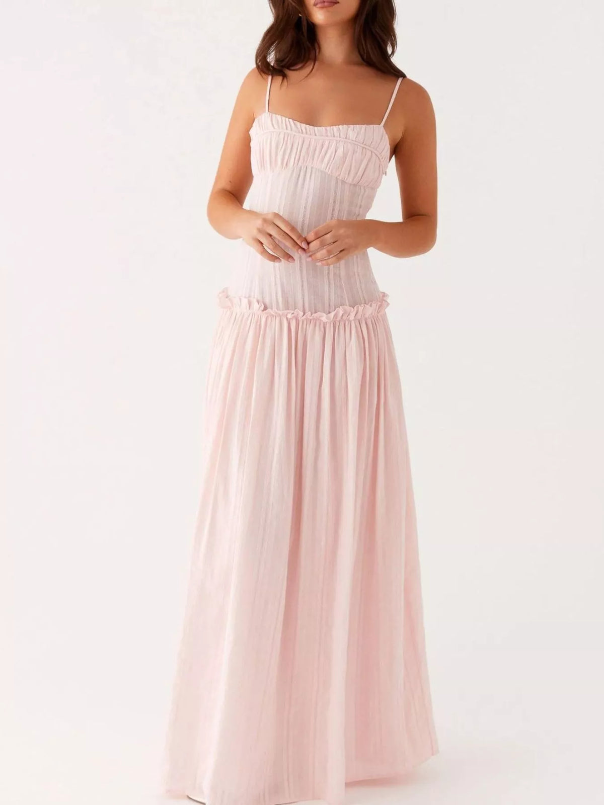Frill Spaghetti Strap Maxi Dress