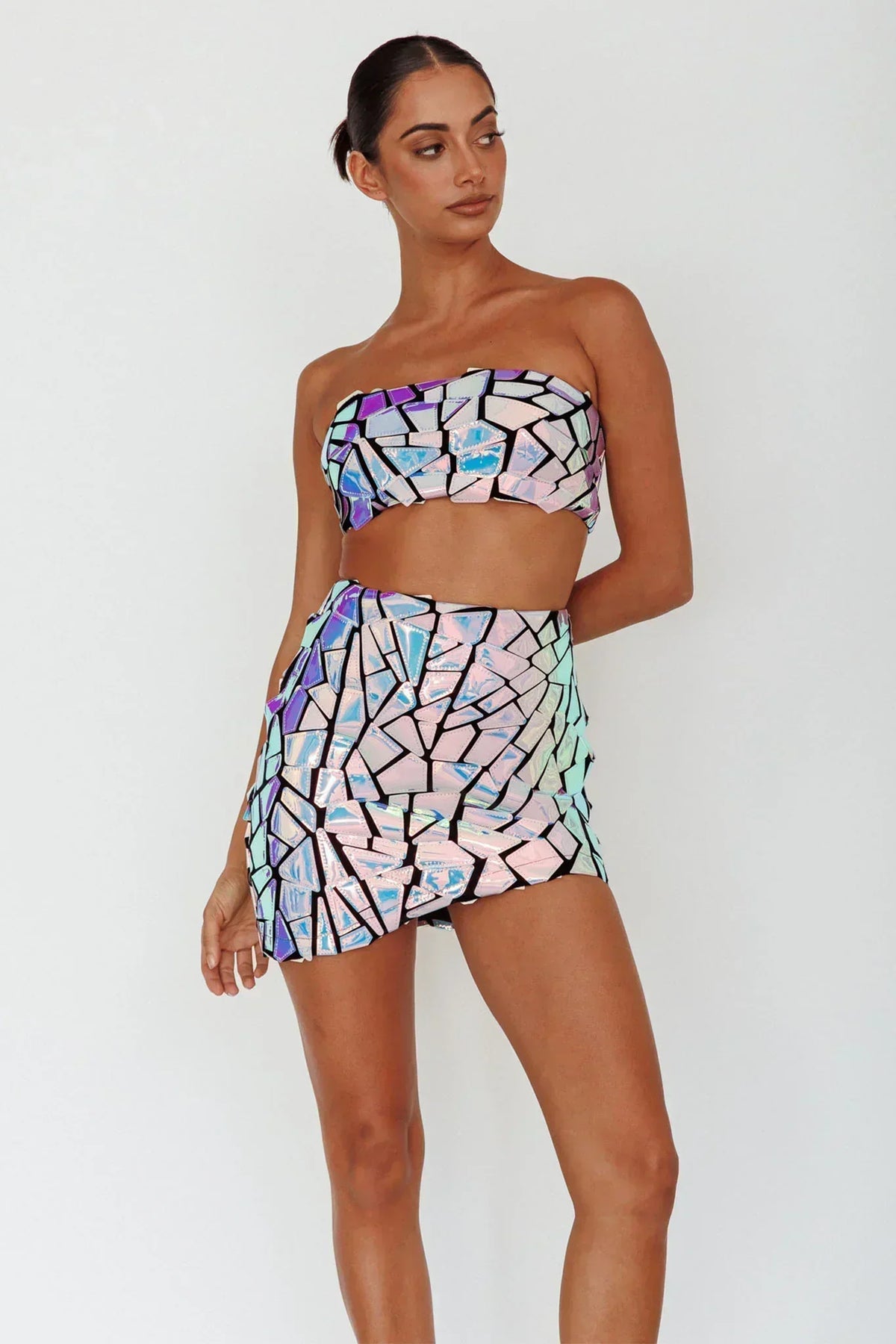 El Camino Mosaic Bandeau Crop Top Silver