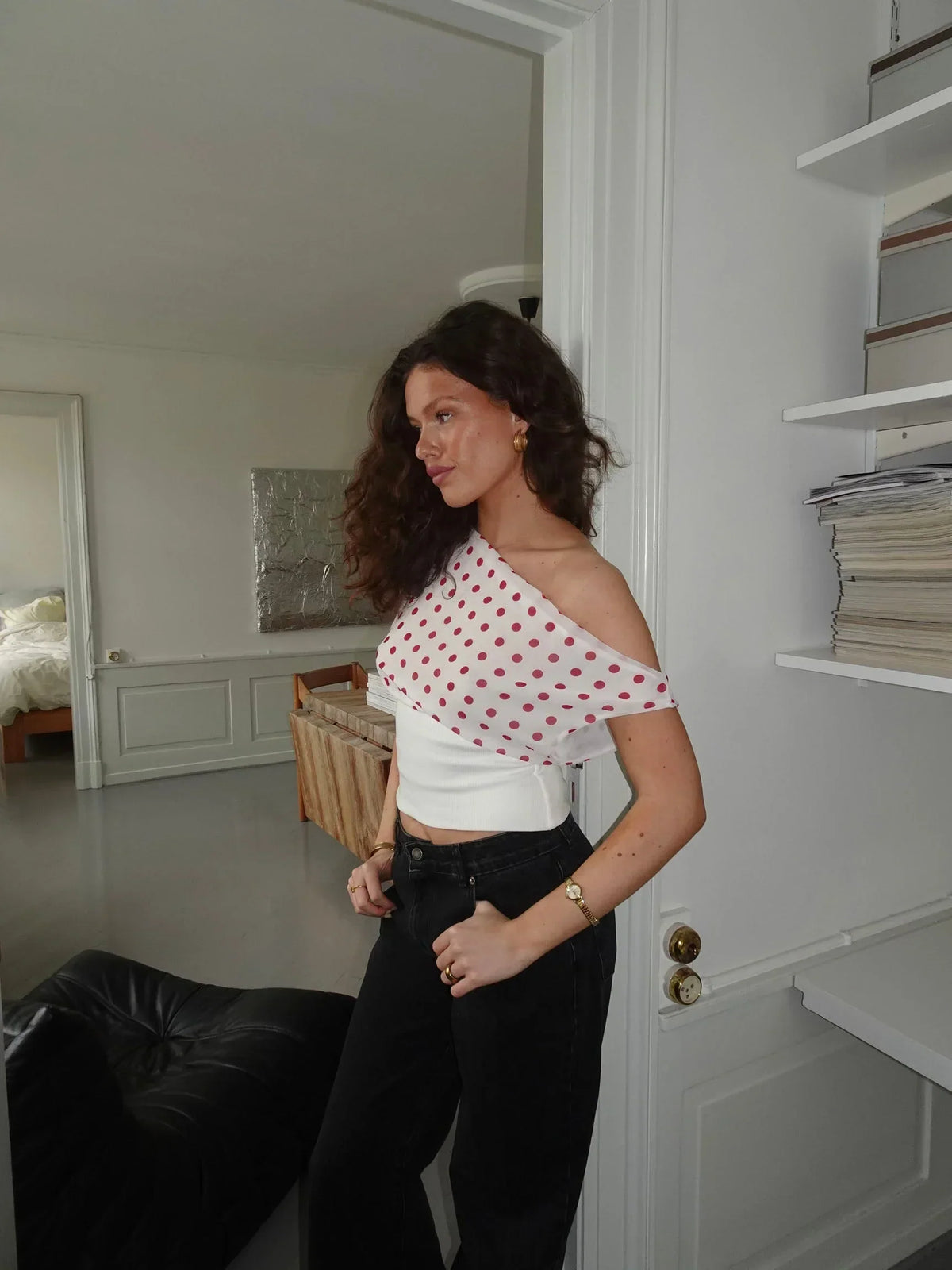 Sienna Draped Polka Dot Crop Top