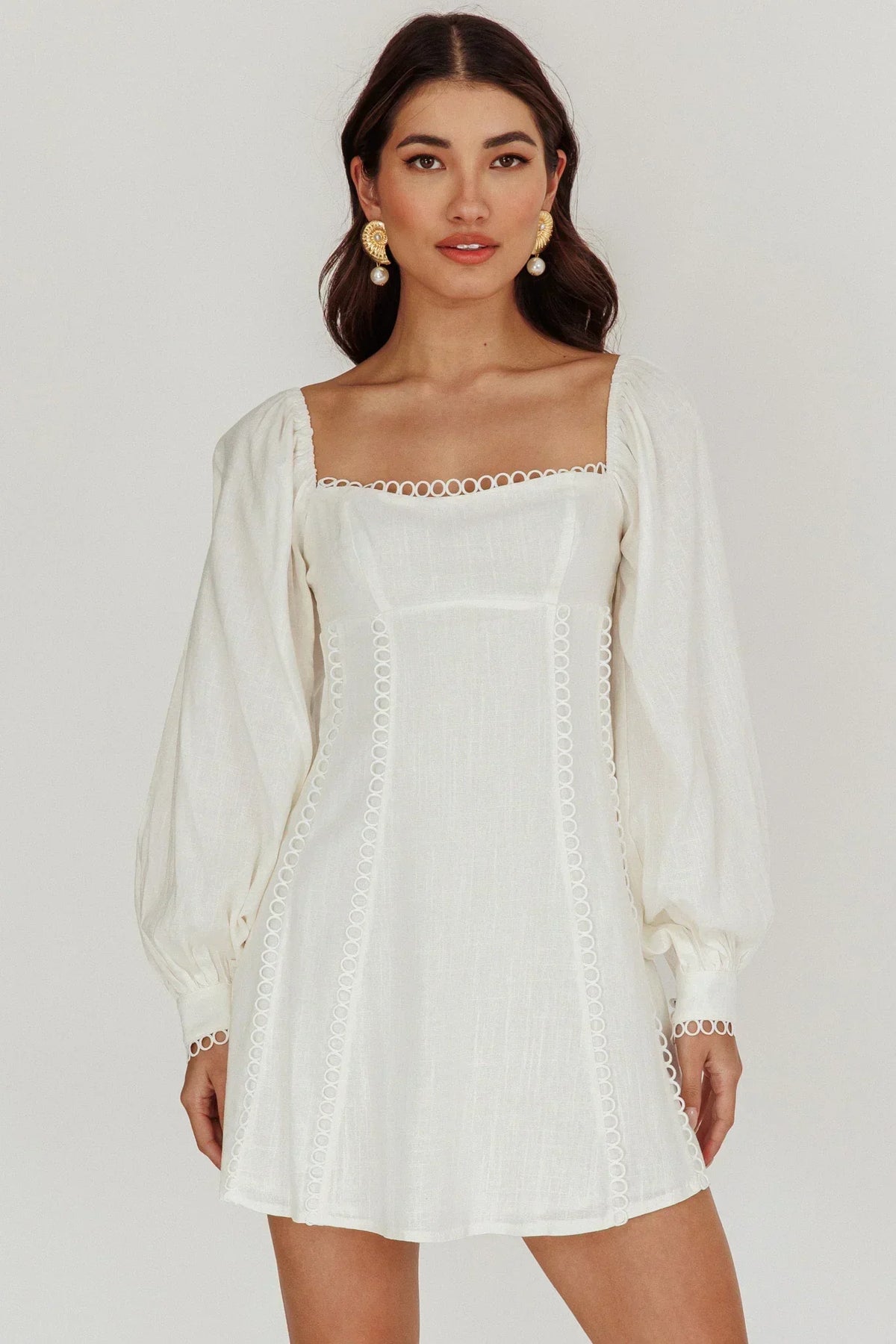 Chamberlain Balloon Sleeves Mini Dress White
