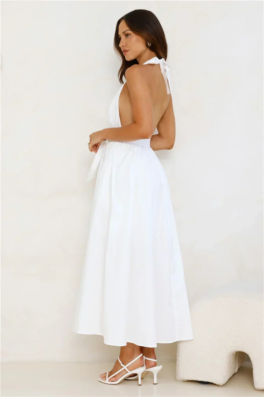 Moonlit Reverie Halter Midi Dress White