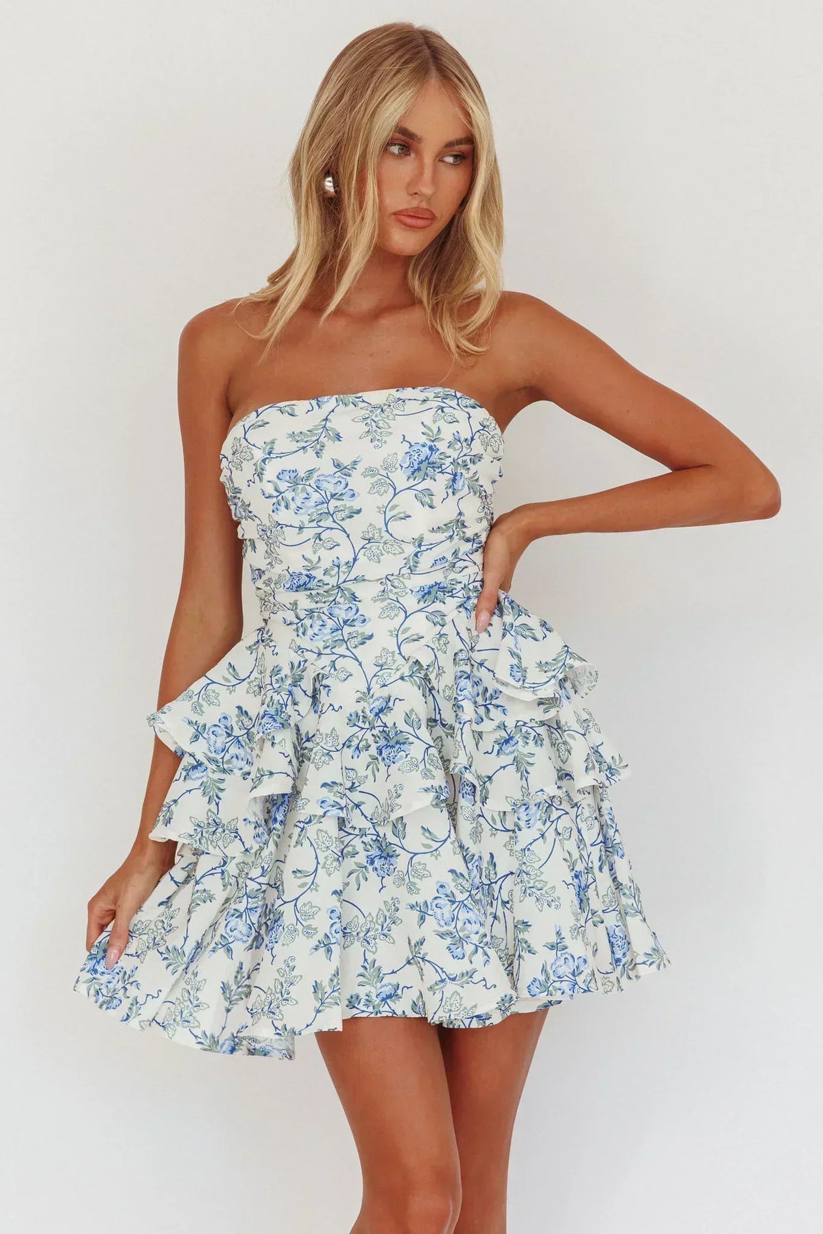 Like Me Tied Back Layered Mini Dress Floral Blue
