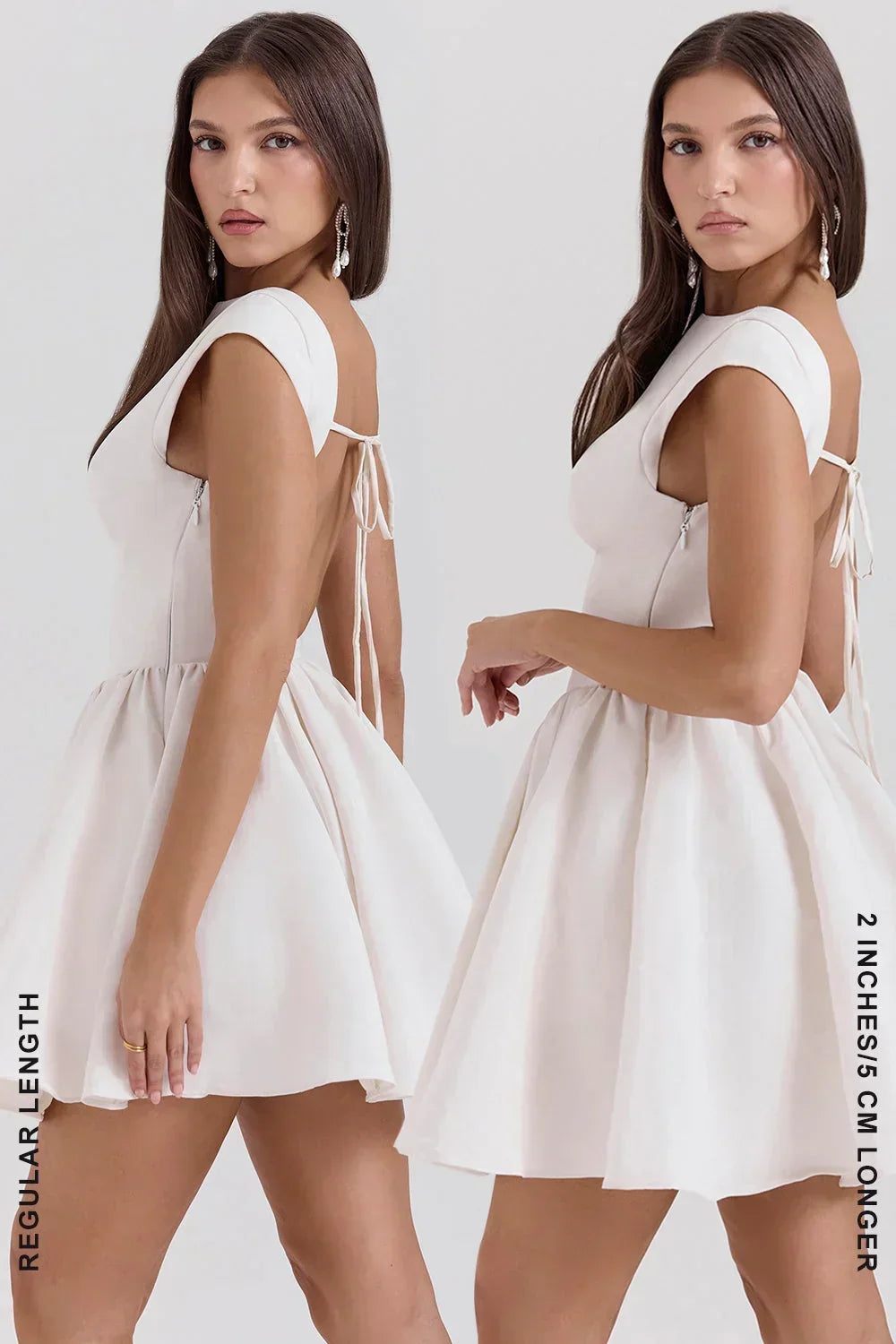 Enchant-White Open Back Mini Dress