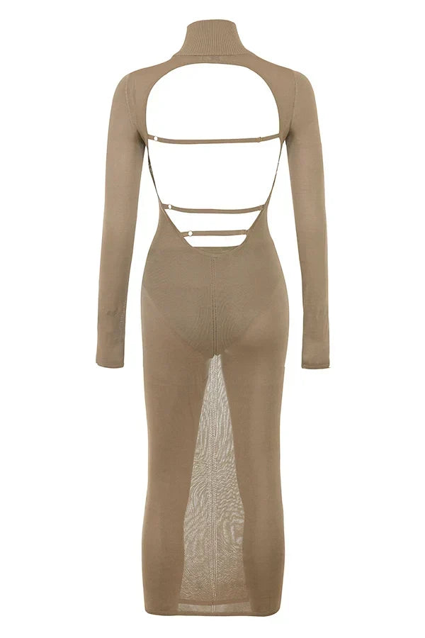 Roberta-Tan Knit Midi Dress