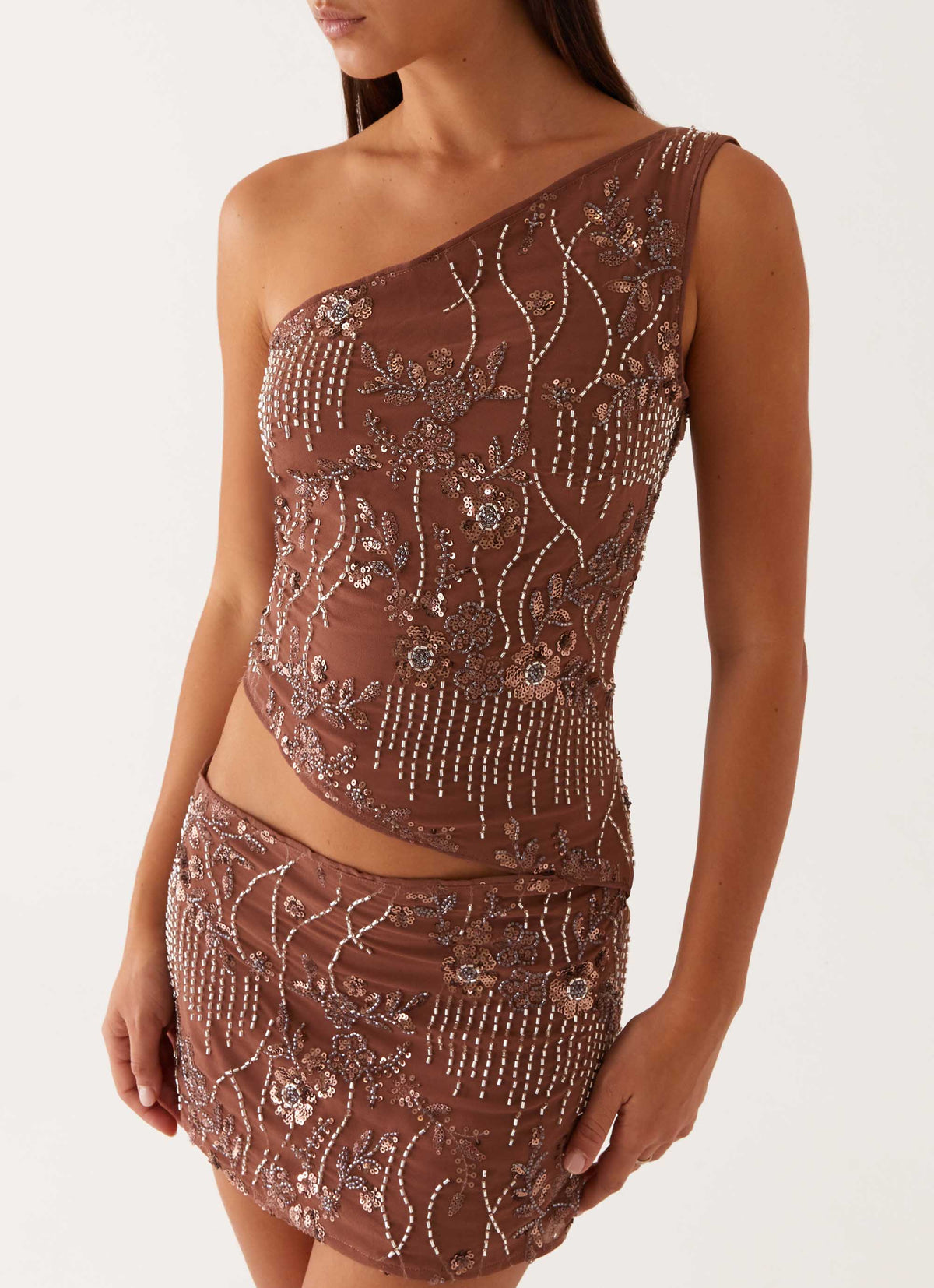 Through The Night One Shoulder Mini Dress - Chocolate