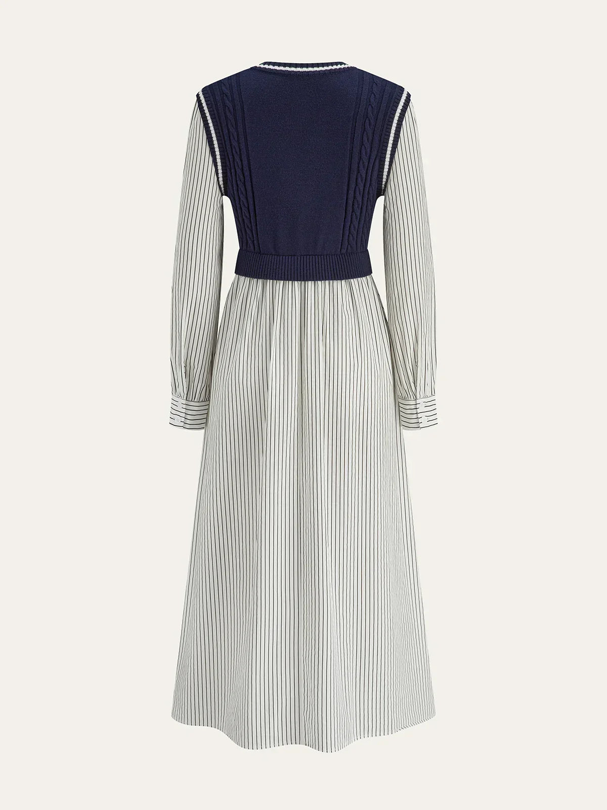 2 In 1 Cable-Knit Paneled Striped Midi Dress