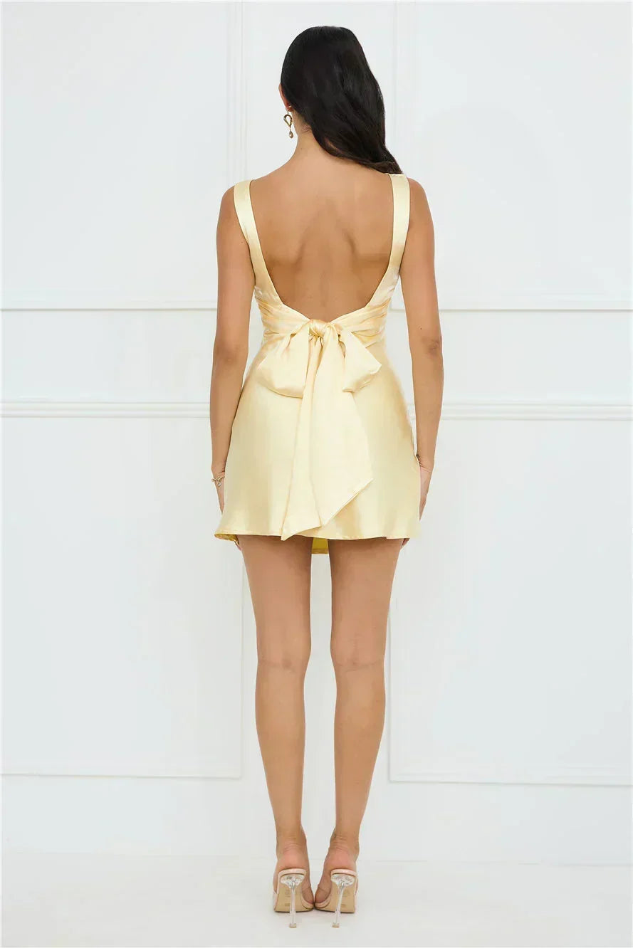 Lily Luxe Satin Mini Dress Yellow