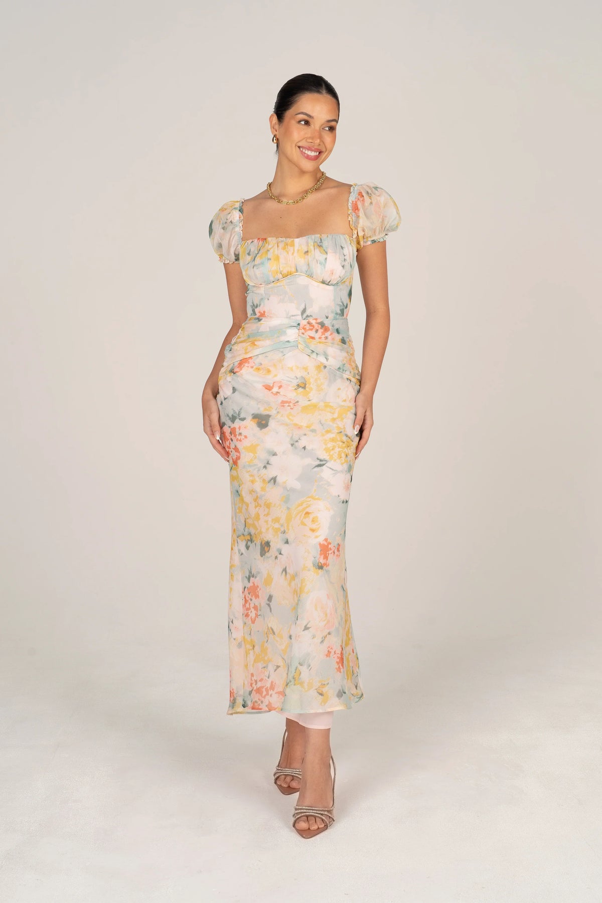 Simone Puff Sleeve Midi Dress