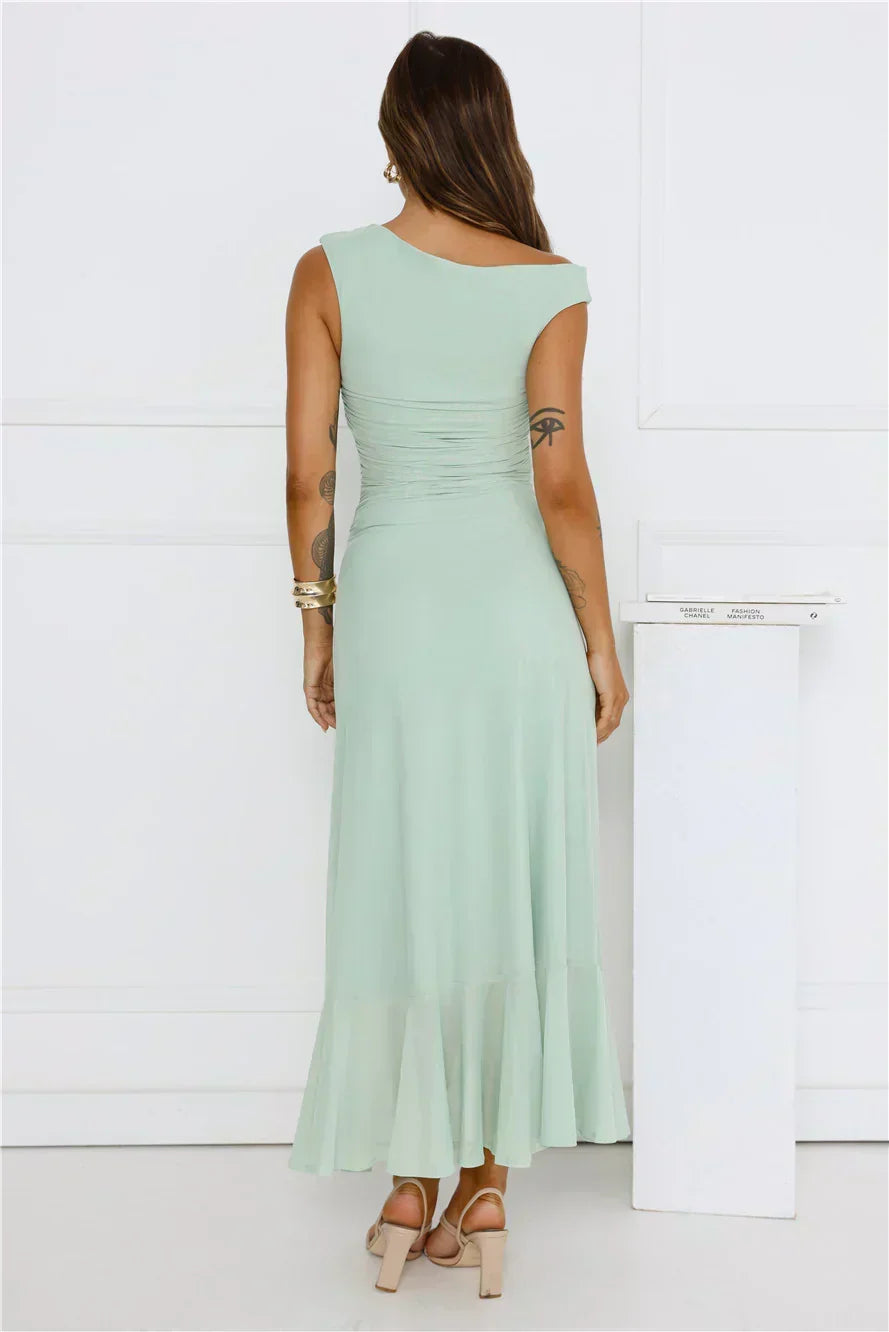 Effortless Girl Off Shoulder Mesh Midi Dress