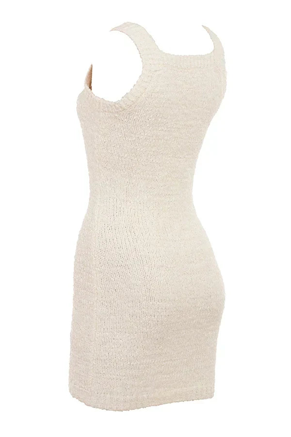 Zaira-Cream Chenille Knit Mini Dress