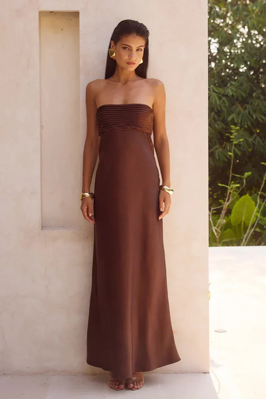 Elsa Strapless Scarf Maxi Dress - Chocolate